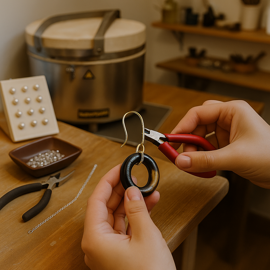 Finition boucle d'oreille porcelaine noire