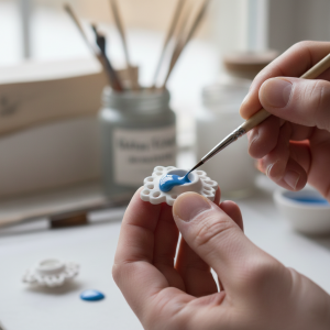 Application émail coloré au pinceau sur bijou porcelaine