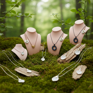 Bijoux porcelaine naturels biodégradables dans environnement nature