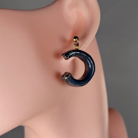 boucles d'oreilles  porcelaine Noire peinture métallisée  DAYANA
