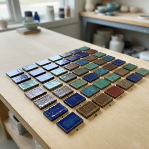 Plaques tests émaux céramique différentes couleurs cuisson